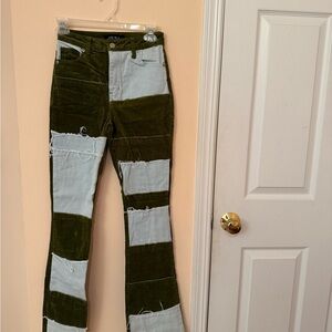 Akira patchwork Two-Tone Green and Blue Women Jeans